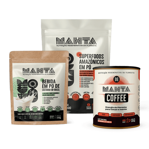 1 Mahta Coffee (220g) + 1 Leite de Castanha (240g) + 1 Superfood (360g)